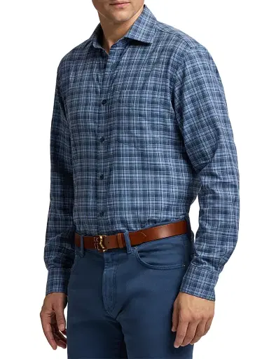 Ralph Lauren Purple Label Men's Aston Brushed Cotton Plaid Button-Front Shirt | Thumbnail 4 Ralph Lauren Purple Label Men's Aston Brushed Cotton Plaid Button-Front Shirt | Thumbnail 4