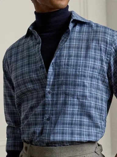 Ralph Lauren Purple Label Men's Aston Brushed Cotton Plaid Button-Front Shirt | Thumbnail 6 Ralph Lauren Purple Label Men's Aston Brushed Cotton Plaid Button-Front Shirt | Thumbnail 6