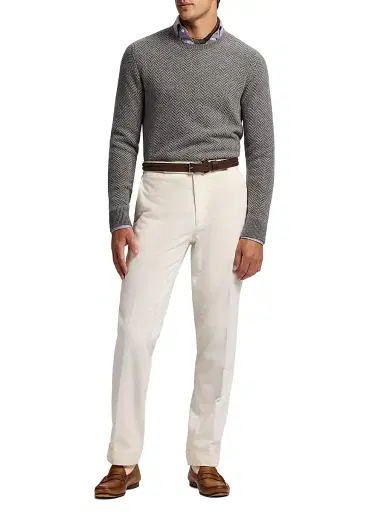 Ralph Lauren Purple Label Men's Textured Herringbone Cashmere Sweater - Grey Melange | Thumbnail 2 Ralph Lauren Purple Label Men's Textured Herringbone Cashmere Sweater - Grey Melange | Thumbnail 2