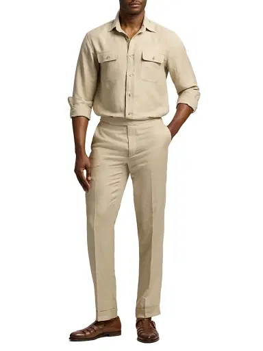 Ralph Lauren Purple Label Men's Silk-Linen Shirt - Champagne | Thumbnail 2 Ralph Lauren Purple Label Men's Silk-Linen Shirt - Champagne | Thumbnail 2