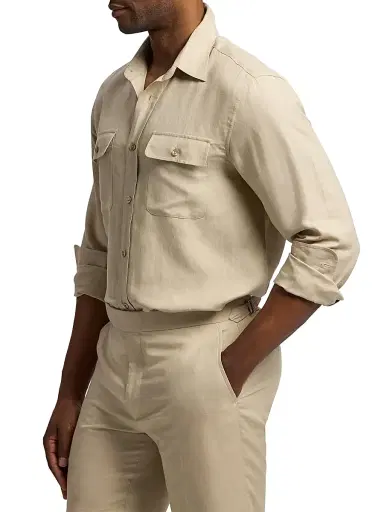 Ralph Lauren Purple Label Men's Silk-Linen Shirt - Champagne | Thumbnail 4 Ralph Lauren Purple Label Men's Silk-Linen Shirt - Champagne | Thumbnail 4