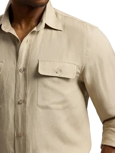 Ralph Lauren Purple Label Men's Silk-Linen Shirt - Champagne | Thumbnail 6 Ralph Lauren Purple Label Men's Silk-Linen Shirt - Champagne | Thumbnail 6