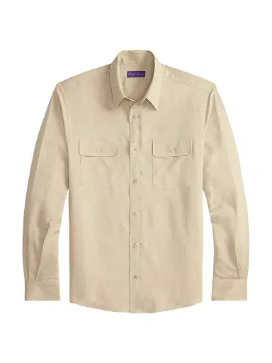 Ralph Lauren Purple Label Men's Silk-Linen Shirt - Champagne | Thumbnail 1 Ralph Lauren Purple Label Men's Silk-Linen Shirt - Champagne | Thumbnail 1