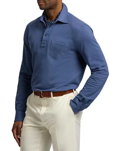 Ralph Lauren Purple Label Men's Cotton-Cashmere Piqué Polo Shirt - Vintage Indigo | Thumbnail 4 Ralph Lauren Purple Label Men's Cotton-Cashmere Piqué Polo Shirt - Vintage Indigo | Thumbnail 4