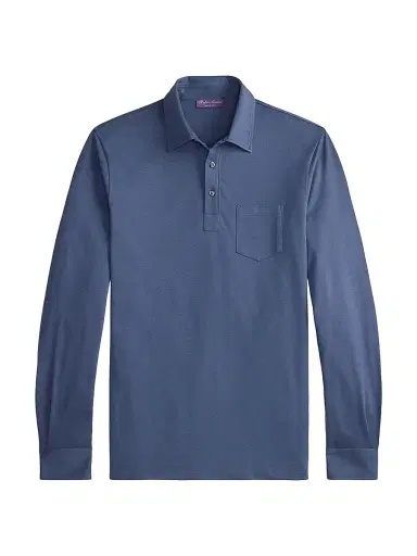Ralph Lauren Purple Label Men's Cotton-Cashmere Piqué Polo Shirt - Vintage Indigo | Thumbnail 1 Ralph Lauren Purple Label Men's Cotton-Cashmere Piqué Polo Shirt - Vintage Indigo | Thumbnail 1