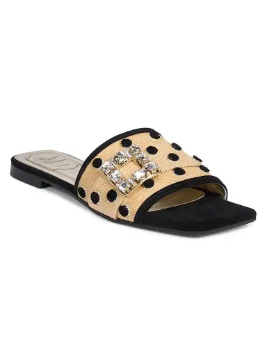 Roger Vivier Women's Tres Vivier Suede-Raffia Mules - Crema Chiaro Nero | Thumbnail 2 Roger Vivier Women's Tres Vivier Suede-Raffia Mules - Crema Chiaro Nero | Thumbnail 2