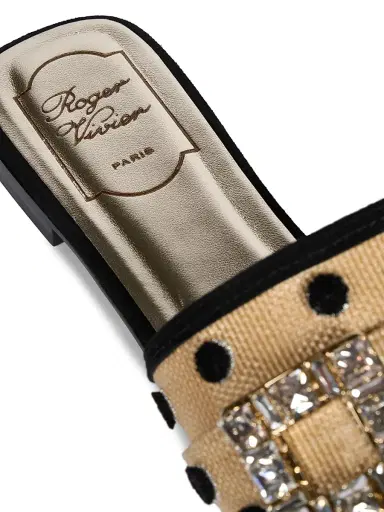 Roger Vivier Women's Tres Vivier Suede-Raffia Mules - Crema Chiaro Nero | Thumbnail 6 Roger Vivier Women's Tres Vivier Suede-Raffia Mules - Crema Chiaro Nero | Thumbnail 6