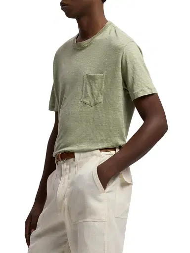 Ralph Lauren Purple Label Men's Pocket Linen Jersey T-Shirt - Cactus Green | Thumbnail 4 Ralph Lauren Purple Label Men's Pocket Linen Jersey T-Shirt - Cactus Green | Thumbnail 4
