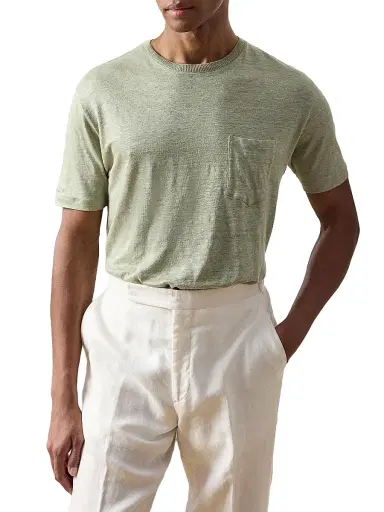 Ralph Lauren Purple Label Men's Pocket Linen Jersey T-Shirt - Cactus Green | Thumbnail 6 Ralph Lauren Purple Label Men's Pocket Linen Jersey T-Shirt - Cactus Green | Thumbnail 6