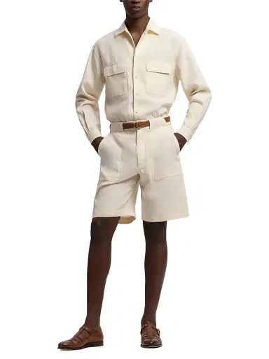 Ralph Lauren Purple Label Men's Windowpane Linen Relaxed-Fit Shirt - Classic Cream | Thumbnail 2 Ralph Lauren Purple Label Men's Windowpane Linen Relaxed-Fit Shirt - Classic Cream | Thumbnail 2