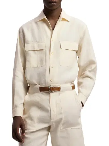 Ralph Lauren Purple Label Men's Windowpane Linen Relaxed-Fit Shirt - Classic Cream | Thumbnail 3 Ralph Lauren Purple Label Men's Windowpane Linen Relaxed-Fit Shirt - Classic Cream | Thumbnail 3
