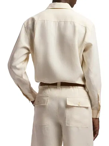 Ralph Lauren Purple Label Men's Windowpane Linen Relaxed-Fit Shirt - Classic Cream | Thumbnail 5 Ralph Lauren Purple Label Men's Windowpane Linen Relaxed-Fit Shirt - Classic Cream | Thumbnail 5