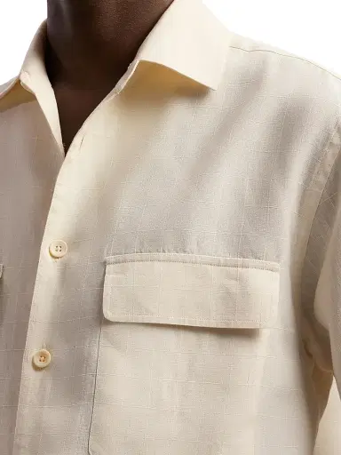 Ralph Lauren Purple Label Men's Windowpane Linen Relaxed-Fit Shirt - Classic Cream | Thumbnail 6 Ralph Lauren Purple Label Men's Windowpane Linen Relaxed-Fit Shirt - Classic Cream | Thumbnail 6