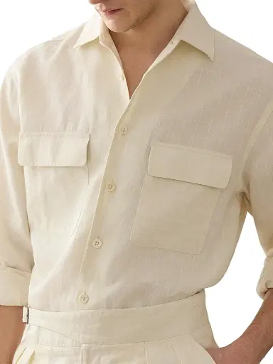 Ralph Lauren Purple Label Men's Windowpane Linen Relaxed-Fit Shirt - Classic Cream | Thumbnail 7 Ralph Lauren Purple Label Men's Windowpane Linen Relaxed-Fit Shirt - Classic Cream | Thumbnail 7