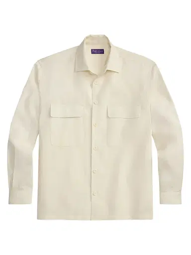Ralph Lauren Purple Label Men's Windowpane Linen Relaxed-Fit Shirt - Classic Cream | Thumbnail 1 Ralph Lauren Purple Label Men's Windowpane Linen Relaxed-Fit Shirt - Classic Cream | Thumbnail 1