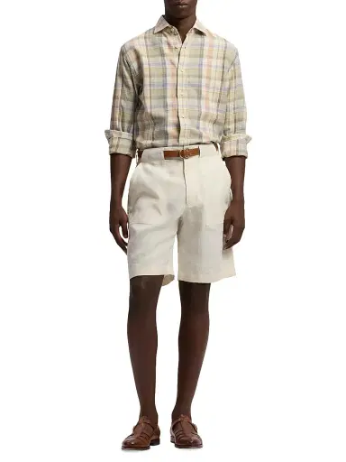 Ralph Lauren Purple Label Men's Plaid Hemp-Cotton Shirt - Cream Multi | Thumbnail 2 Ralph Lauren Purple Label Men's Plaid Hemp-Cotton Shirt - Cream Multi | Thumbnail 2