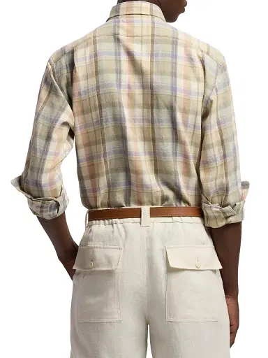 Ralph Lauren Purple Label Men's Plaid Hemp-Cotton Shirt - Cream Multi | Thumbnail 5 Ralph Lauren Purple Label Men's Plaid Hemp-Cotton Shirt - Cream Multi | Thumbnail 5