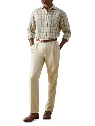 Ralph Lauren Purple Label Men's Plaid Hemp-Cotton Shirt - Cream Multi | Thumbnail 7 Ralph Lauren Purple Label Men's Plaid Hemp-Cotton Shirt - Cream Multi | Thumbnail 7