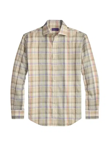 Ralph Lauren Purple Label Men's Plaid Hemp-Cotton Shirt - Cream Multi | Thumbnail 1 Ralph Lauren Purple Label Men's Plaid Hemp-Cotton Shirt - Cream Multi | Thumbnail 1