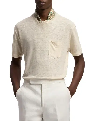 Ralph Lauren Purple Label Men's Pocket Linen Jersey T-Shirt - Limestone | Thumbnail 3 Ralph Lauren Purple Label Men's Pocket Linen Jersey T-Shirt - Limestone | Thumbnail 3