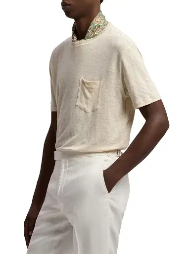 Ralph Lauren Purple Label Men's Pocket Linen Jersey T-Shirt - Limestone | Thumbnail 4 Ralph Lauren Purple Label Men's Pocket Linen Jersey T-Shirt - Limestone | Thumbnail 4