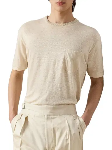 Ralph Lauren Purple Label Men's Pocket Linen Jersey T-Shirt - Limestone | Thumbnail 6 Ralph Lauren Purple Label Men's Pocket Linen Jersey T-Shirt - Limestone | Thumbnail 6
