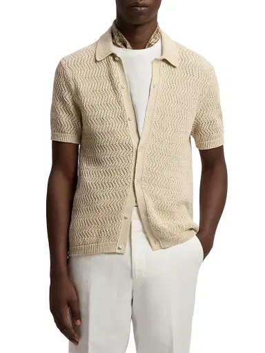 Ralph Lauren Purple Label Men's Textured Cotton Short-Sleeve Cardigan - Limestone | Thumbnail 3 Ralph Lauren Purple Label Men's Textured Cotton Short-Sleeve Cardigan - Limestone | Thumbnail 3