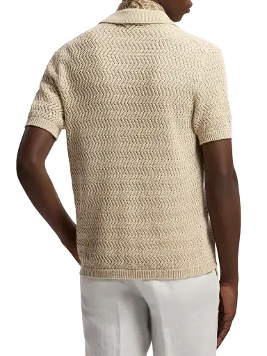 Ralph Lauren Purple Label Men's Textured Cotton Short-Sleeve Cardigan - Limestone | Thumbnail 5 Ralph Lauren Purple Label Men's Textured Cotton Short-Sleeve Cardigan - Limestone | Thumbnail 5