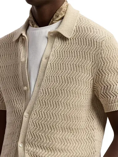 Ralph Lauren Purple Label Men's Textured Cotton Short-Sleeve Cardigan - Limestone | Thumbnail 7 Ralph Lauren Purple Label Men's Textured Cotton Short-Sleeve Cardigan - Limestone | Thumbnail 7