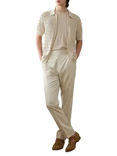 Ralph Lauren Purple Label Men's Textured Cotton Short-Sleeve Cardigan - Limestone | Thumbnail 8 Ralph Lauren Purple Label Men's Textured Cotton Short-Sleeve Cardigan - Limestone | Thumbnail 8