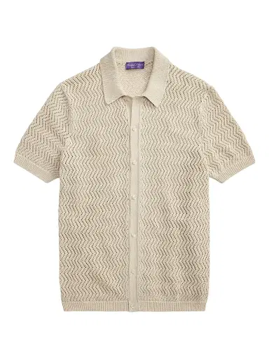 Ralph Lauren Purple Label Men's Textured Cotton Short-Sleeve Cardigan - Limestone | Thumbnail 1 Ralph Lauren Purple Label Men's Textured Cotton Short-Sleeve Cardigan - Limestone | Thumbnail 1