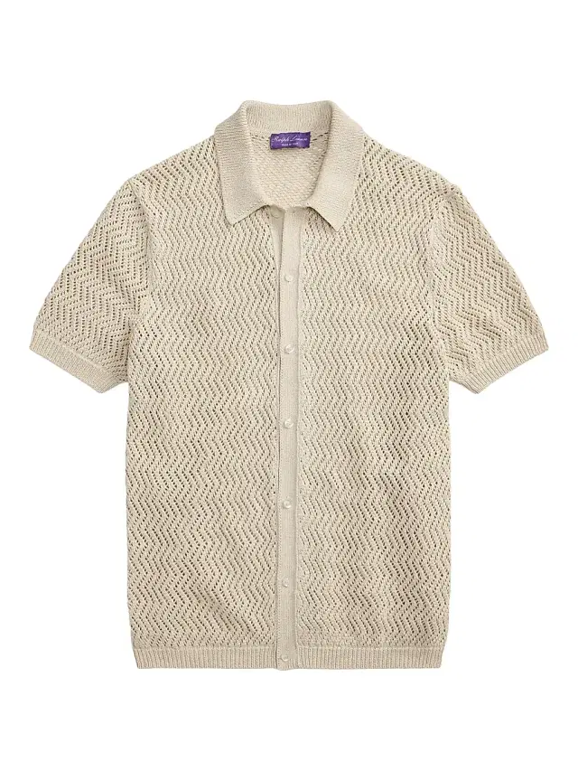 Men's Textured Cotton Short-Sleeve Cardigan - Limestone Men's Textured Cotton Short-Sleeve Cardigan - Limestone