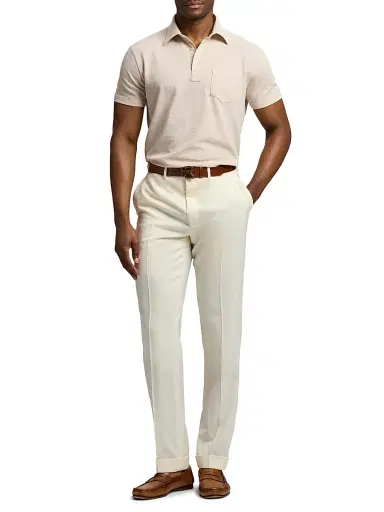 Ralph Lauren Purple Label Men's Cotton-Cashmere Piqué Polo Shirt - Champagne Melange | Thumbnail 2 Ralph Lauren Purple Label Men's Cotton-Cashmere Piqué Polo Shirt - Champagne Melange | Thumbnail 2