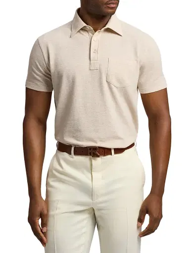 Ralph Lauren Purple Label Men's Cotton-Cashmere Piqué Polo Shirt - Champagne Melange | Thumbnail 3 Ralph Lauren Purple Label Men's Cotton-Cashmere Piqué Polo Shirt - Champagne Melange | Thumbnail 3