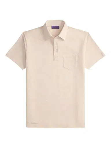 Ralph Lauren Purple Label Men's Cotton-Cashmere Piqué Polo Shirt - Champagne Melange | Thumbnail 1 Ralph Lauren Purple Label Men's Cotton-Cashmere Piqué Polo Shirt - Champagne Melange | Thumbnail 1