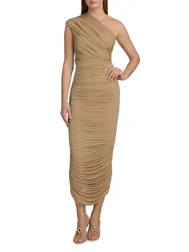 Ronny Kobo Women's Emina One-Shoulder Ruched Midi-Dress - Nougat | Thumbnail 3 Ronny Kobo Women's Emina One-Shoulder Ruched Midi-Dress - Nougat | Thumbnail 3