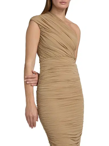 Ronny Kobo Women's Emina One-Shoulder Ruched Midi-Dress - Nougat | Thumbnail 6 Ronny Kobo Women's Emina One-Shoulder Ruched Midi-Dress - Nougat | Thumbnail 6