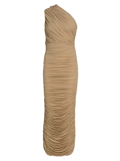 Ronny Kobo Women's Emina One-Shoulder Ruched Midi-Dress - Nougat | Thumbnail 1 Ronny Kobo Women's Emina One-Shoulder Ruched Midi-Dress - Nougat | Thumbnail 1