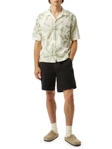 Corridor Men's Textured Floral Appliqué Camp Shirt - Natural | Thumbnail 2 Corridor Men's Textured Floral Appliqué Camp Shirt - Natural | Thumbnail 2