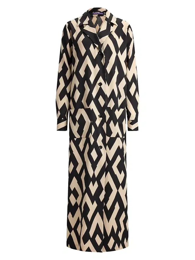 Women's Nessa Deco-Print Wool Coat - Black Sand Women's Nessa Deco-Print Wool Coat - Black Sand