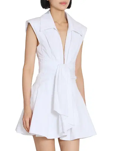 Balmain Women's Sleeveless Cotton Fit-&-Flare Minidress - Blanc Optique | Thumbnail 3 Balmain Women's Sleeveless Cotton Fit-&-Flare Minidress - Blanc Optique | Thumbnail 3