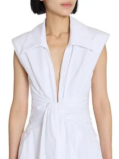 Balmain Women's Sleeveless Cotton Fit-&-Flare Minidress - Blanc Optique | Thumbnail 6 Balmain Women's Sleeveless Cotton Fit-&-Flare Minidress - Blanc Optique | Thumbnail 6