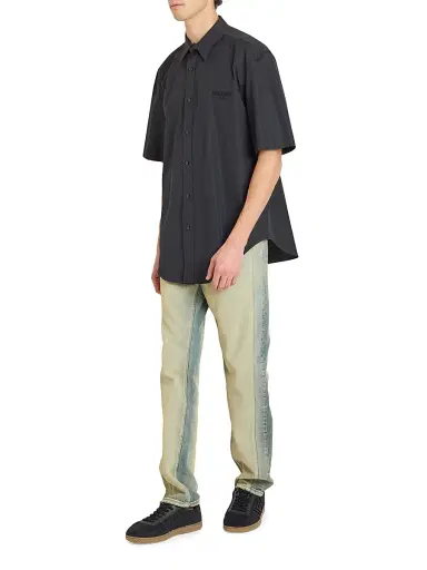 Balmain Men's Logo Embroidered Poplin Short-Sleeve Shirt - Noir | Thumbnail 2 Balmain Men's Logo Embroidered Poplin Short-Sleeve Shirt - Noir | Thumbnail 2