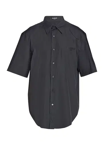 Balmain Men's Logo Embroidered Poplin Short-Sleeve Shirt - Noir | Thumbnail 1 Balmain Men's Logo Embroidered Poplin Short-Sleeve Shirt - Noir | Thumbnail 1