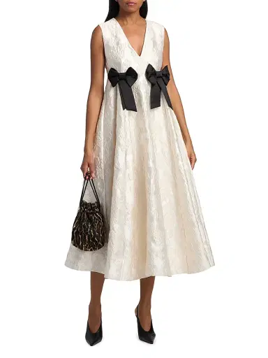 Ganni Women's Floral Satin Cloqué A-Line Midi-Dress | Thumbnail 3 Ganni Women's Floral Satin Cloqué A-Line Midi-Dress | Thumbnail 3