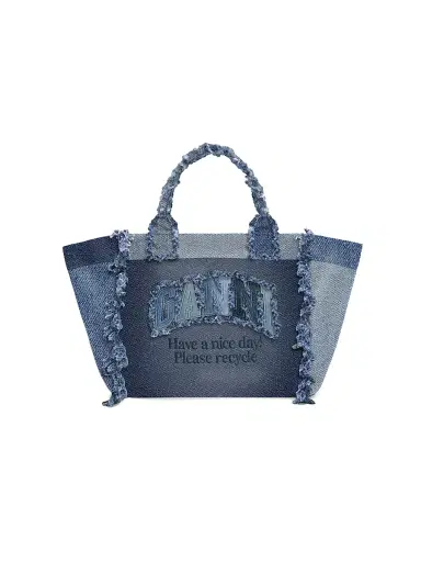 Ganni Women's Medium Trapeze Logo Denim Shopper Tote Bag - Mid Blue Vintage | Thumbnail 1 Ganni Women's Medium Trapeze Logo Denim Shopper Tote Bag - Mid Blue Vintage | Thumbnail 1