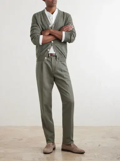 Brunello Cucinelli Straight-Leg Pleated Cotton and Linen-Blend Trousers - Men | Thumbnail 2 Brunello Cucinelli Straight-Leg Pleated Cotton and Linen-Blend Trousers - Men | Thumbnail 2