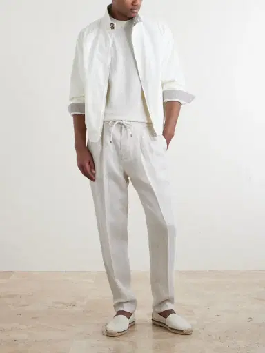 Brunello Cucinelli Straight-Leg Pinstriped Pleated Linen Trousers - Men | Thumbnail 2 Brunello Cucinelli Straight-Leg Pinstriped Pleated Linen Trousers - Men | Thumbnail 2