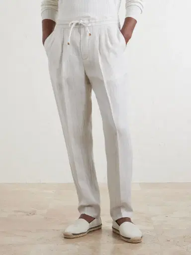 Brunello Cucinelli Straight-Leg Pinstriped Pleated Linen Trousers - Men | Thumbnail 3 Brunello Cucinelli Straight-Leg Pinstriped Pleated Linen Trousers - Men | Thumbnail 3