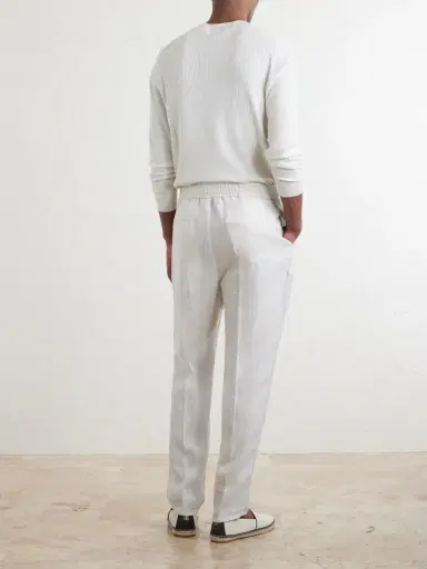 Brunello Cucinelli Straight-Leg Pinstriped Pleated Linen Trousers - Men | Thumbnail 4 Brunello Cucinelli Straight-Leg Pinstriped Pleated Linen Trousers - Men | Thumbnail 4